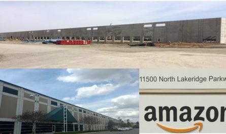 Grid of photos showing Amazon's Sorting Distribution Center building