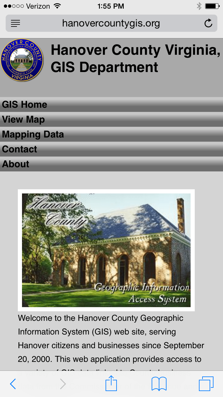 Hanover County mobile GIS website.