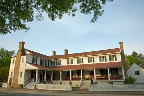 Exterior sunset shot of Hanover Tavern