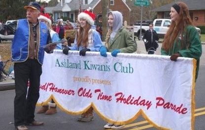 Ashland/Hanover Olde Time Holiday Parade with students from the Ashland Kiwanis Club carrying a banner