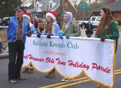 Ashland/Hanover Olde Time Holiday Parade with students from the Ashland Kiwanis Club carrying a banner