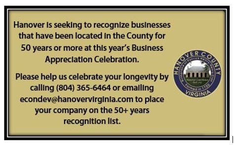 Invitation for businesses who have been located in the county 50 years or more to submit their names to a recognition list
