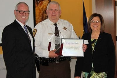 Hanover County Sheriff Colonel David R. Hines accepts the 2016 Marc Weiss Hanover Workforce Award in the large business category