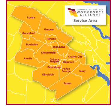 Community College Workforce Alliance service area map