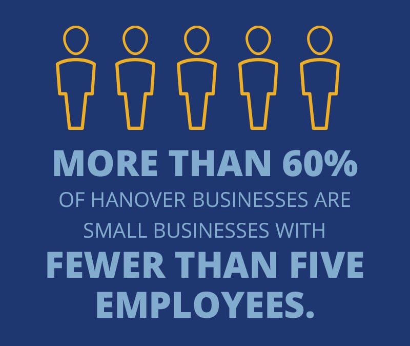 More than 60% of Hanover businesses are small businesses with fewer than five employees.
